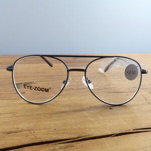 EYEZOOM BLUE FRAME 55MM UNISEX AVAITOR READING GLASSES 2.50 NWT